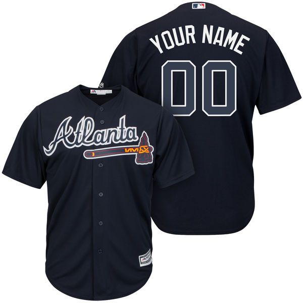 Men Atlanta Braves Majestic Navy Blue Alternate Cool Base Custom MLB Jersey